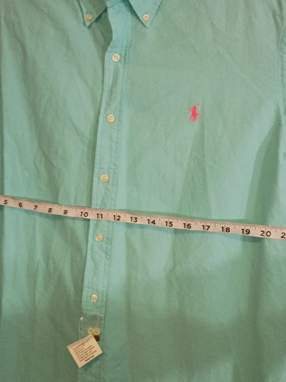 Ralph Lauren Men's Light Mint Button-Down Shirt with Pink Pony